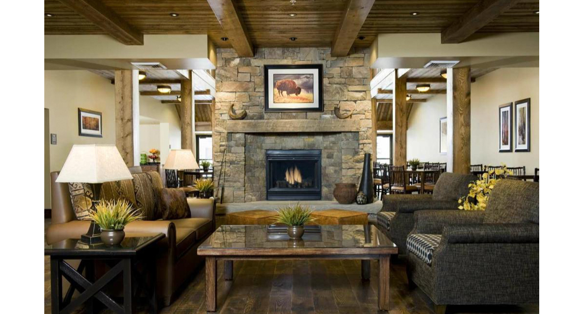 Homewood Suites by Hilton Bozeman lobby lounge with fireplace