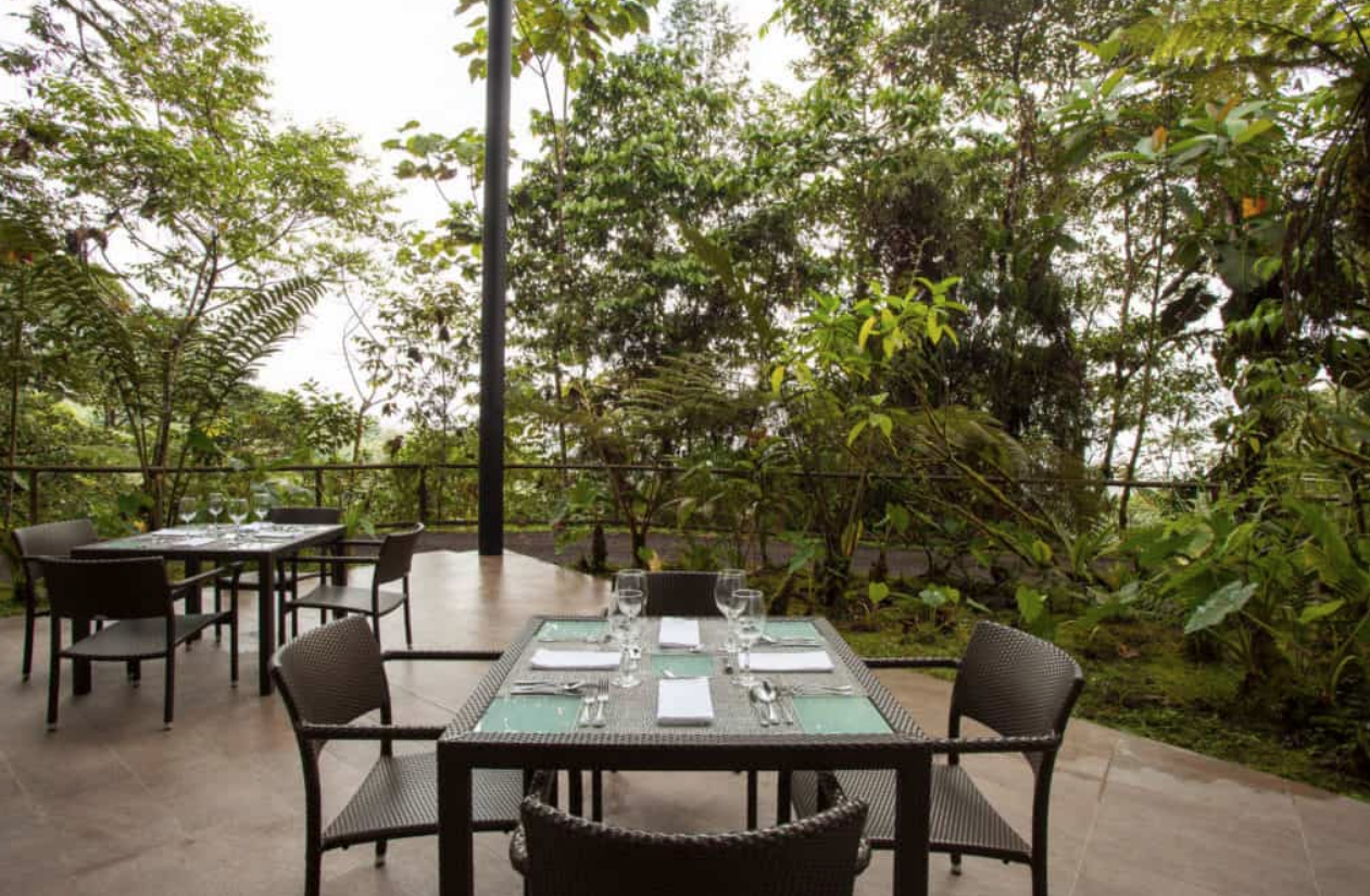 Mashpi Lodge outdoor dining below the treetops