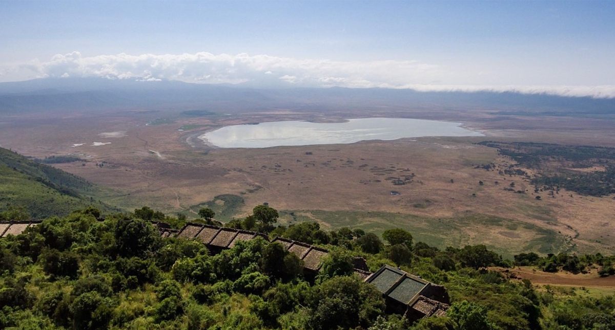 Ngorongoro Serena Safari Lodge sweeping panoramic aerial view over the property