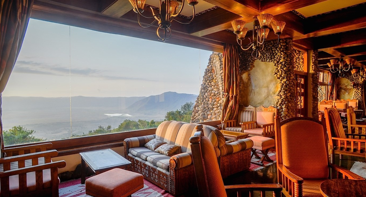 Ngorongoro Serena Safari Lodge lounge with panoramic views