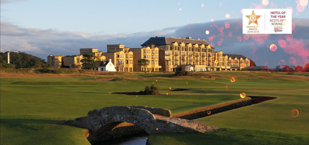 Old Course Hotel exterior panorama of hotel and golf course