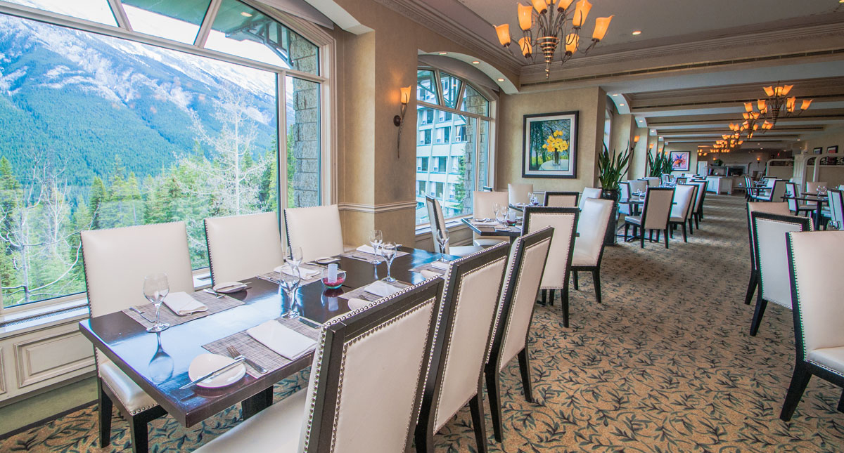 The Rimrock Resort Hotel restaurant with panoramic views