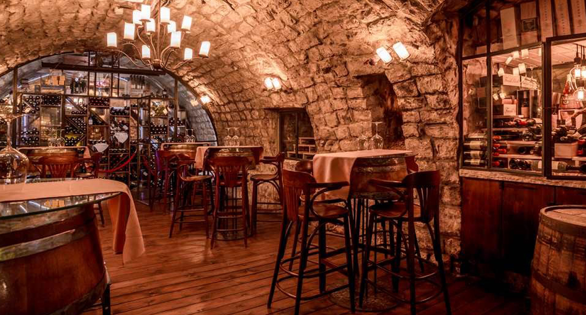 Waldorf Astoria Jerusalem stone wine cellar and bar