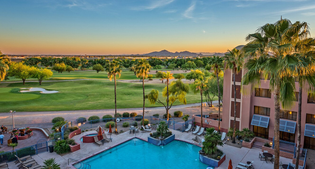 Scottsdale Marriott at McDowell Mountains exterior aerial of pool and grounds