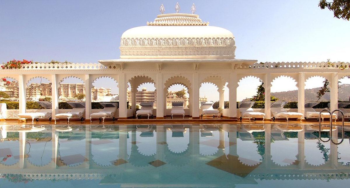 Taj Lake Palace rear view from the water