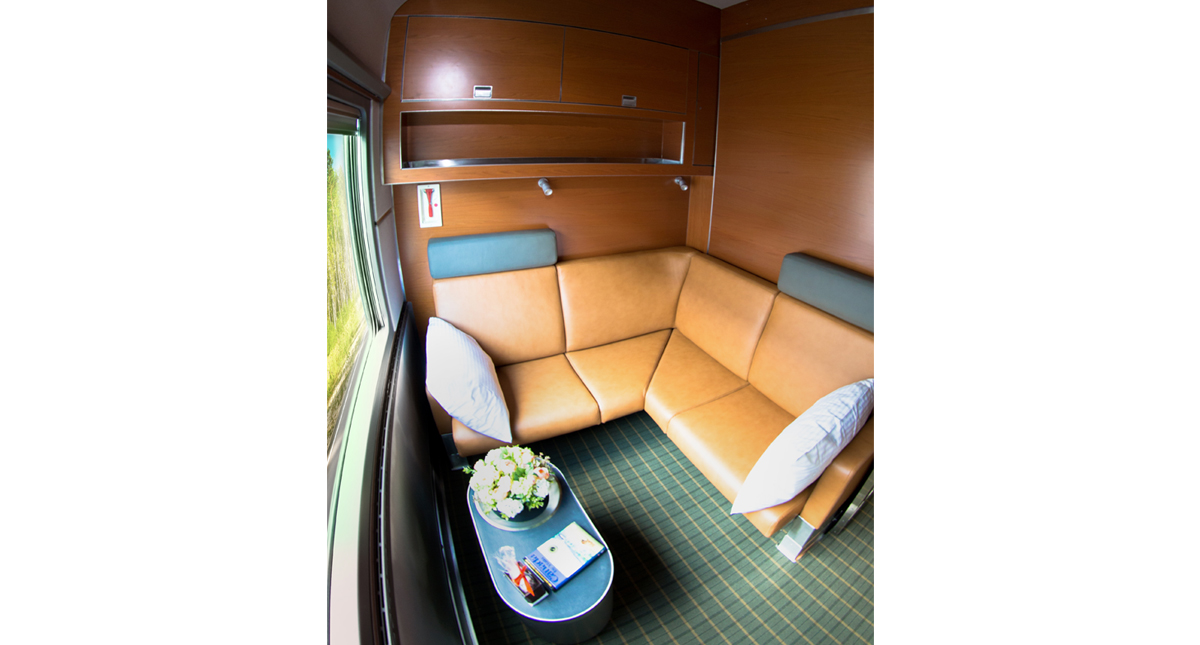 VIA Rail's The Canadian guest stateroom styled for daytime travel