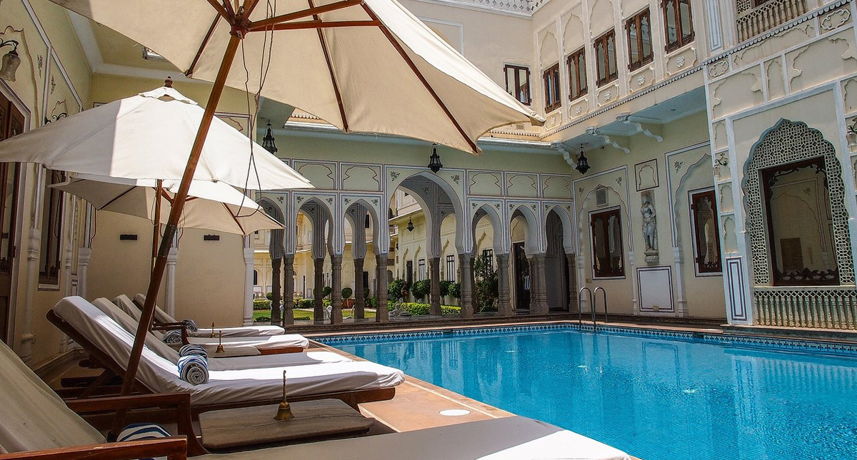 Raj Palace outdoor pool and patio