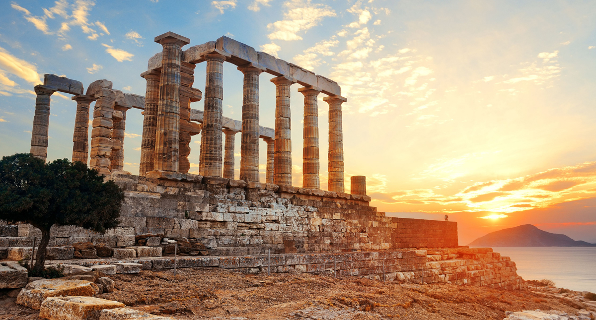 Athens ruins at sunset