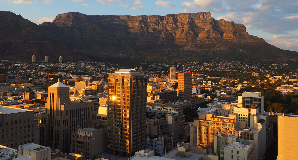 view of Cape Town and Table Mountain at dusk