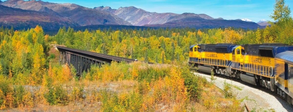 Alaska Railroad Gold Star train through Alaskan countryside