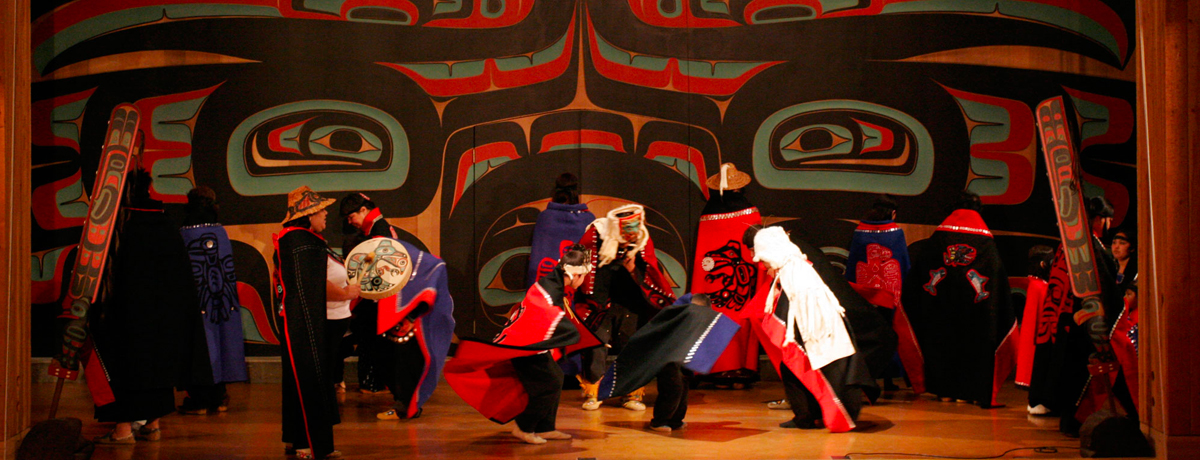 Native dance performance at a Tlingit Clan House