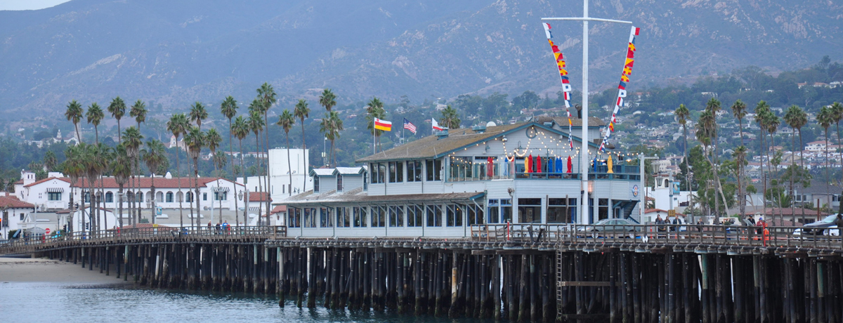 Santa Barbara pier with mountains in the background