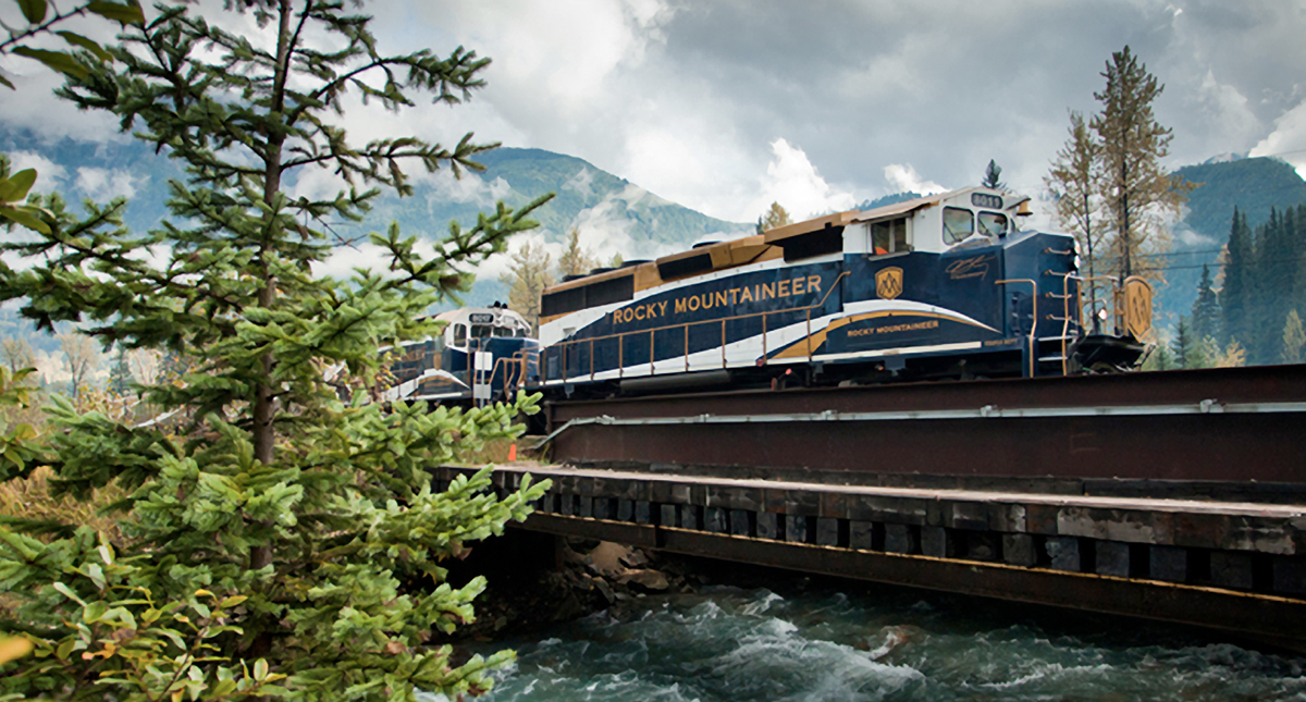 The Rocky Mountaineer en route through wilderness to Vancouver
