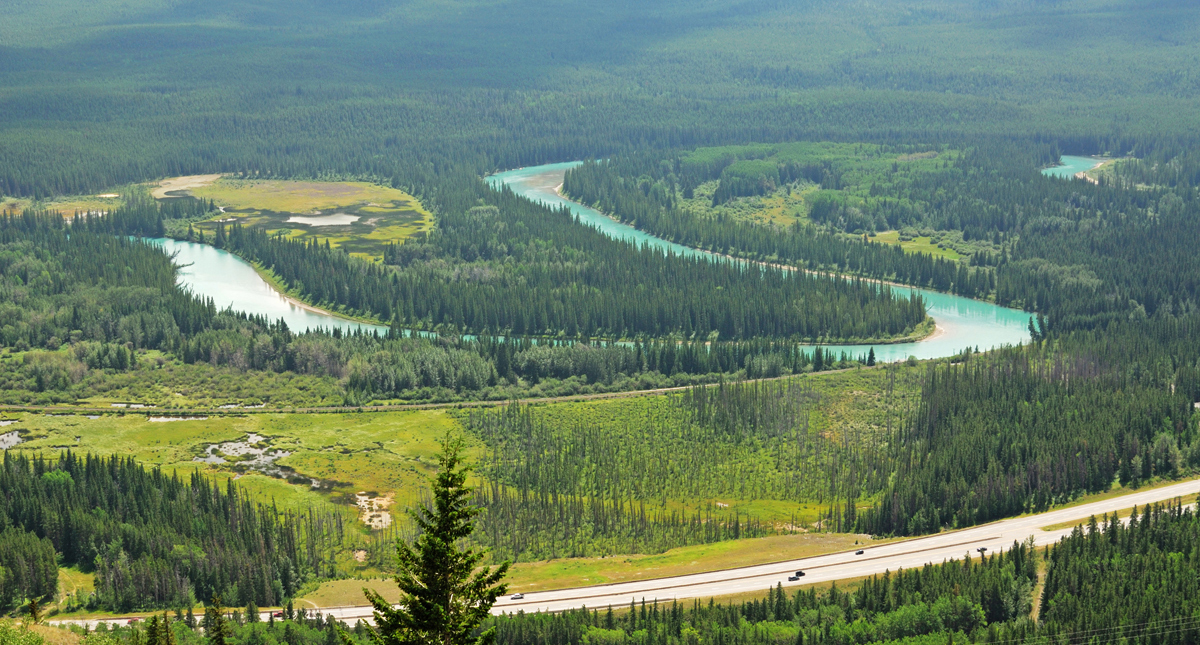 Aerial view of Bow Valley in Banff National Park