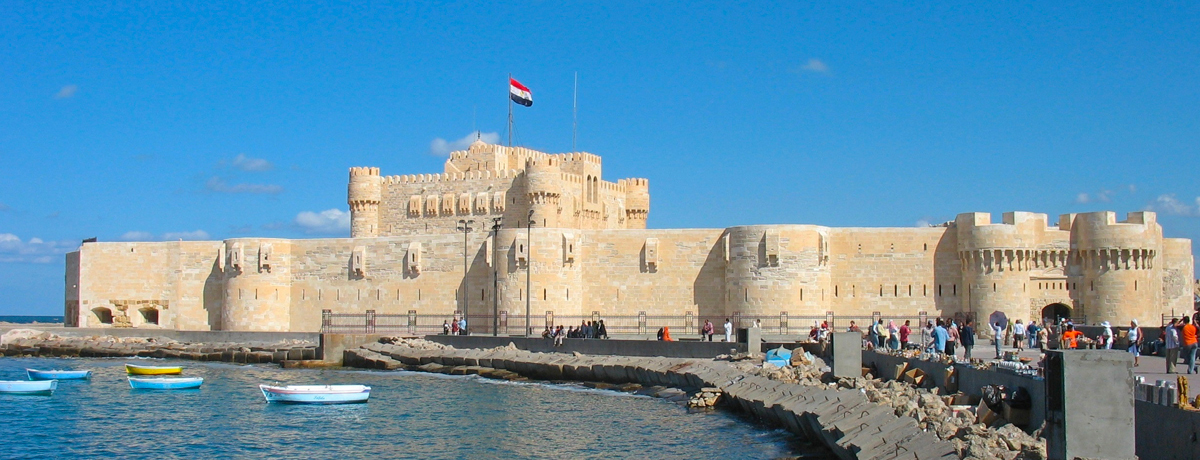 Qaitbay Citadel seen on the coast in Alexandria, Egypt