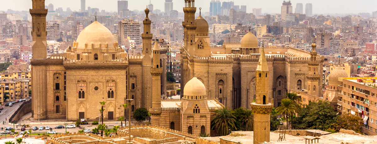 View of the Mosques of Sultan Hassan and Al-Rifai in Cairo