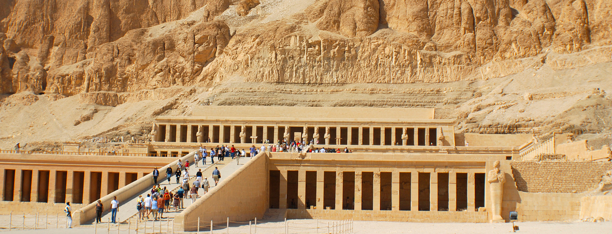 Mortuary Temple of Queen Hatshepsut located beneath the cliffs at Deir el Bahari on the west bank of the Nile near the Valley of the Kings in Egypt
