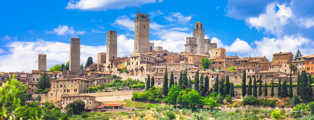 Panoramic cityscape of the medieval town of San Gimignano