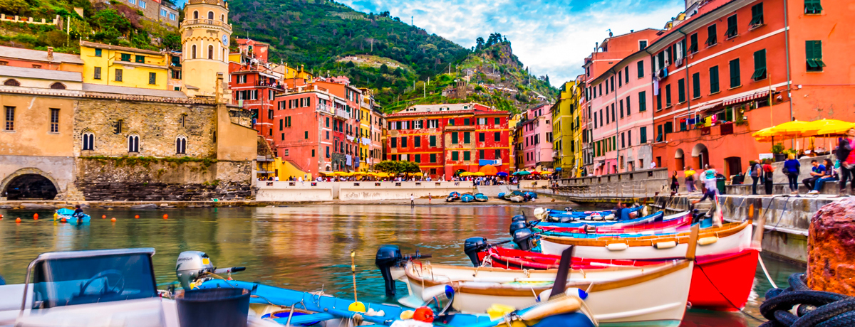 View from the pier to the village of Vernazza in Cinque Terre