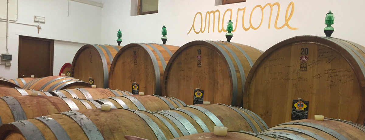 Barrels of amarone wine at Giuseppe Lonardi's winery