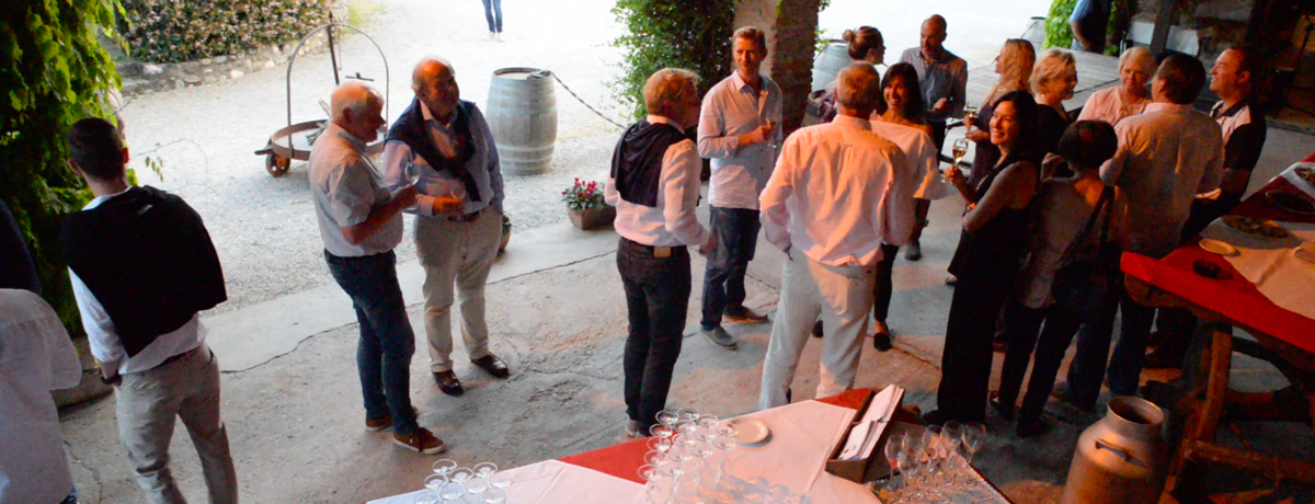 Guests gathered for wine during happy hour