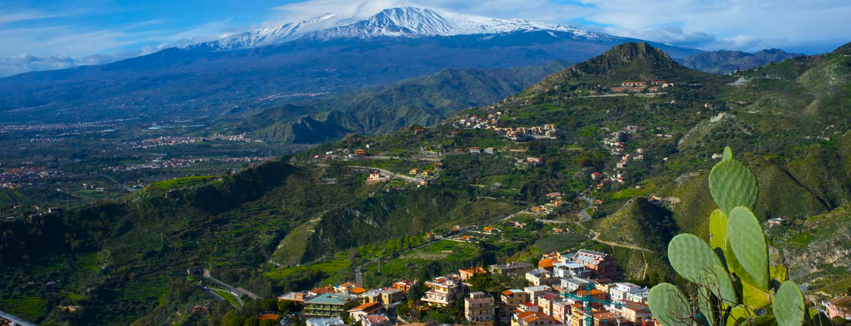 Sweeping view over Sicily with Mount Etna in the background