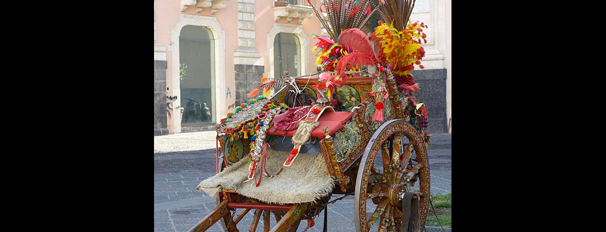 Characteristic Sicilian oxcart in street