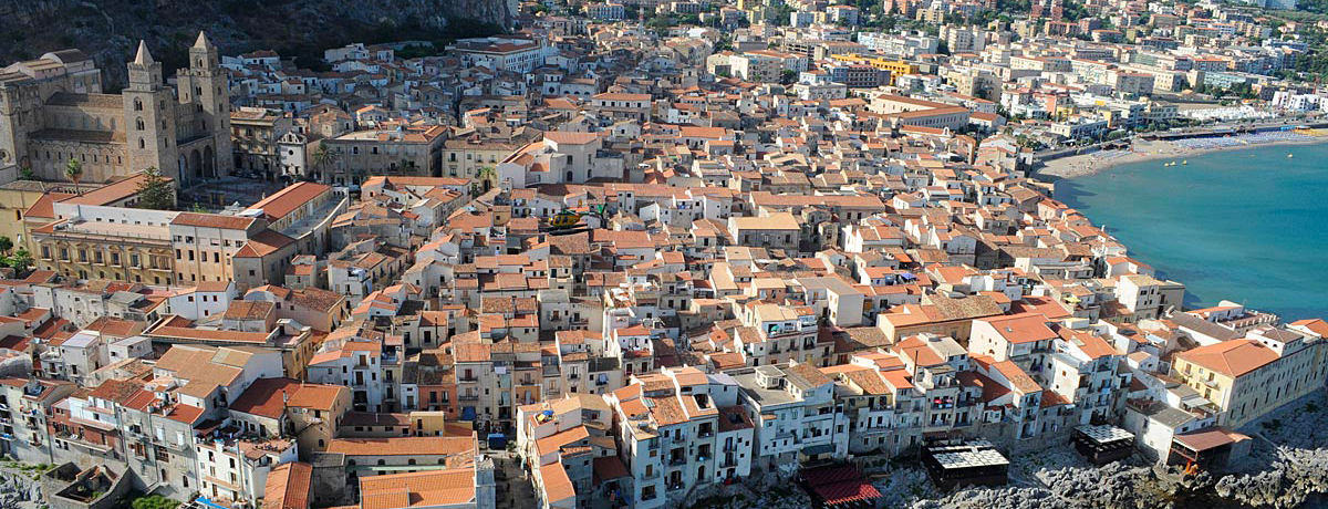 Aerial view of Cefalu and rooftop from the water