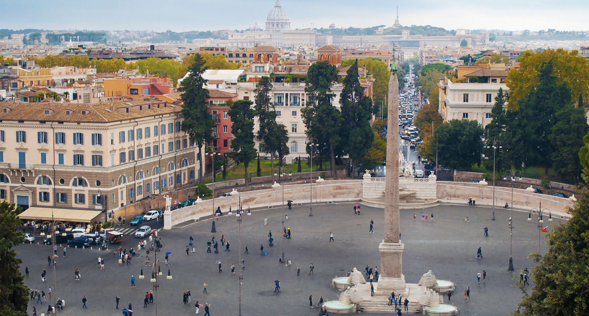 Piazza del Popolo square and Vatican dome during mid-day