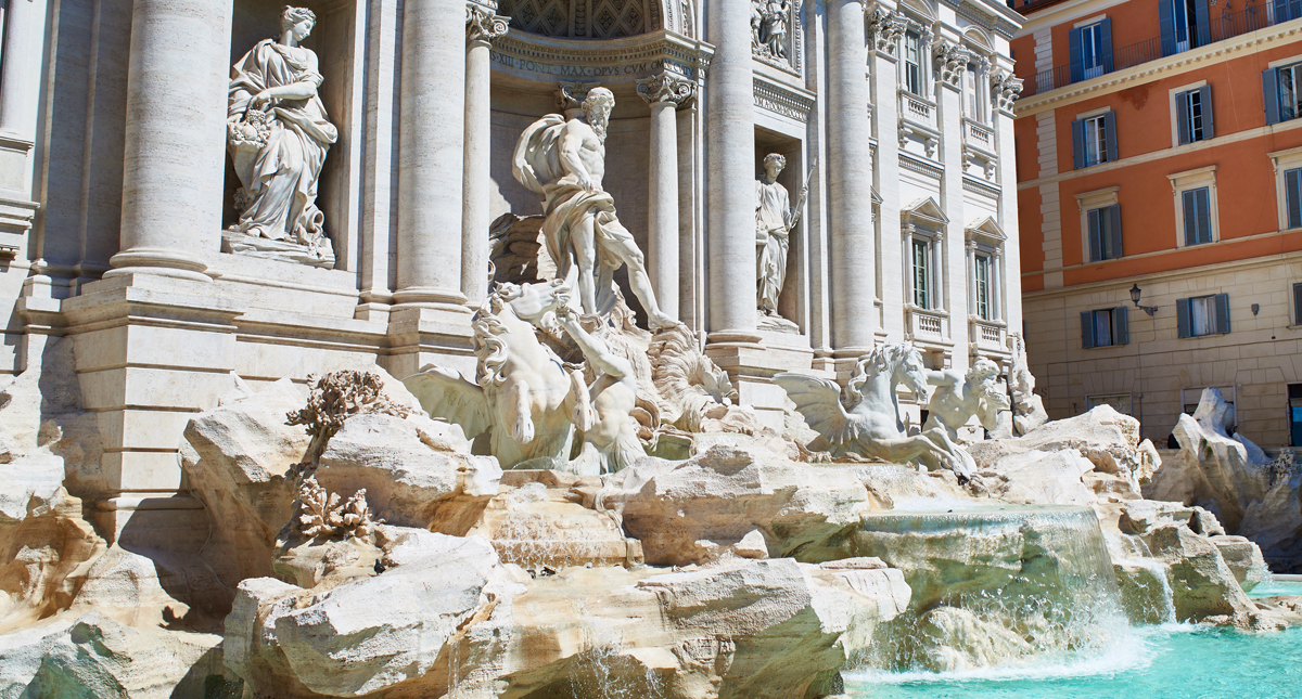 Close-up of statues in Trevi Fountain