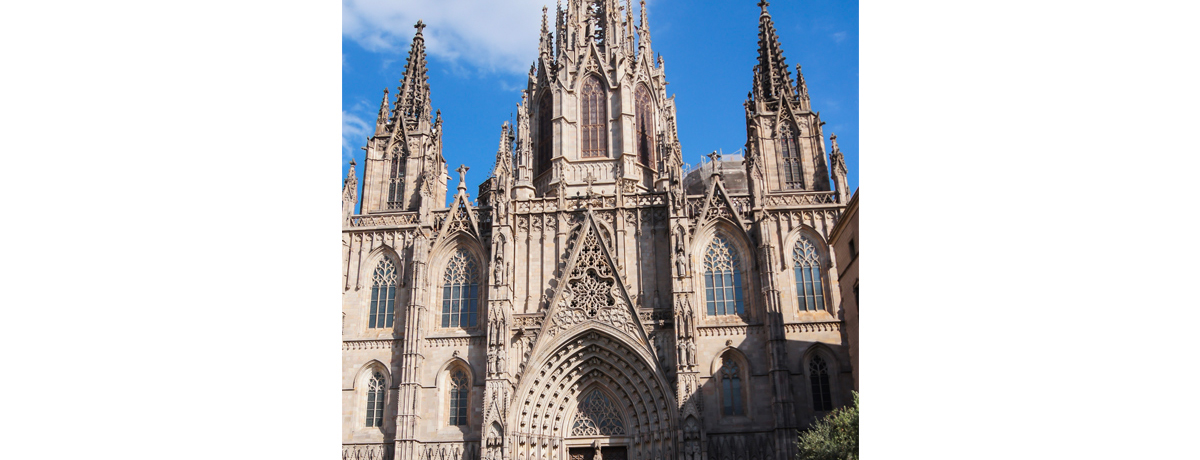 Spire of Santa Maria del Mar cathedral in Barcelona