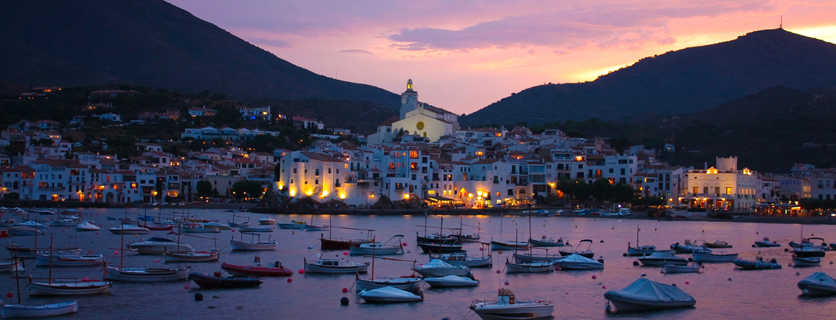 Harbor of Cadaques at sunset on the Mediterranean Sea