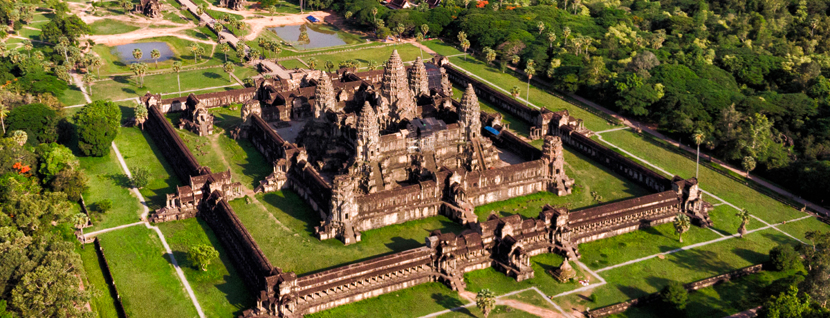 Aerial view over Angkor Wat Temple