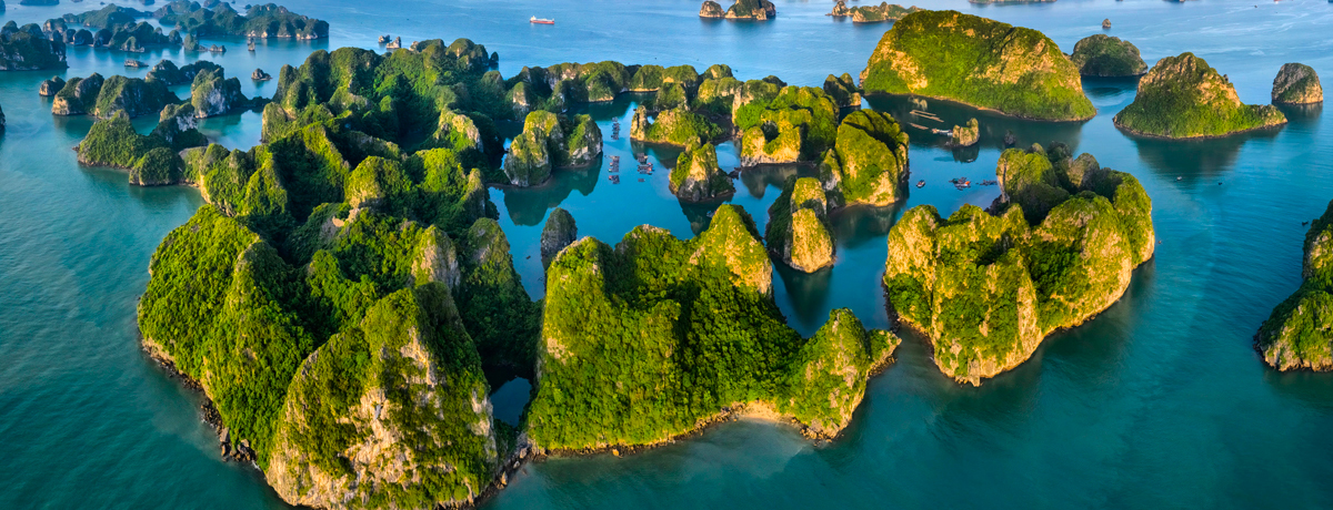 Aerial over Halong Bay in Vietnam