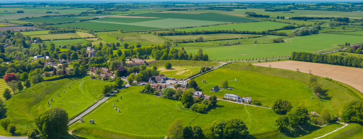 Aerial panorama over Avebury