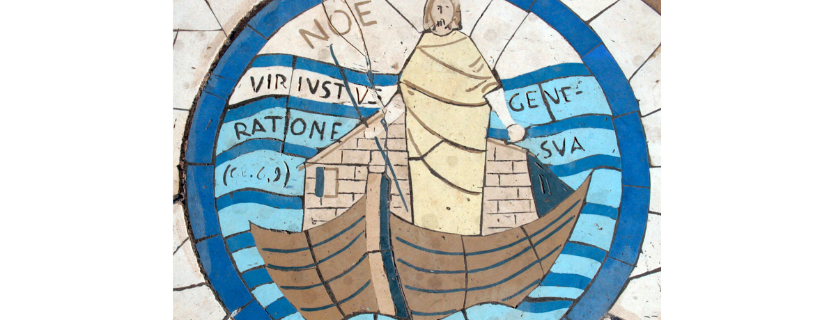Mosaic of Noah seen in front of the church on the Mount of Beatitudes