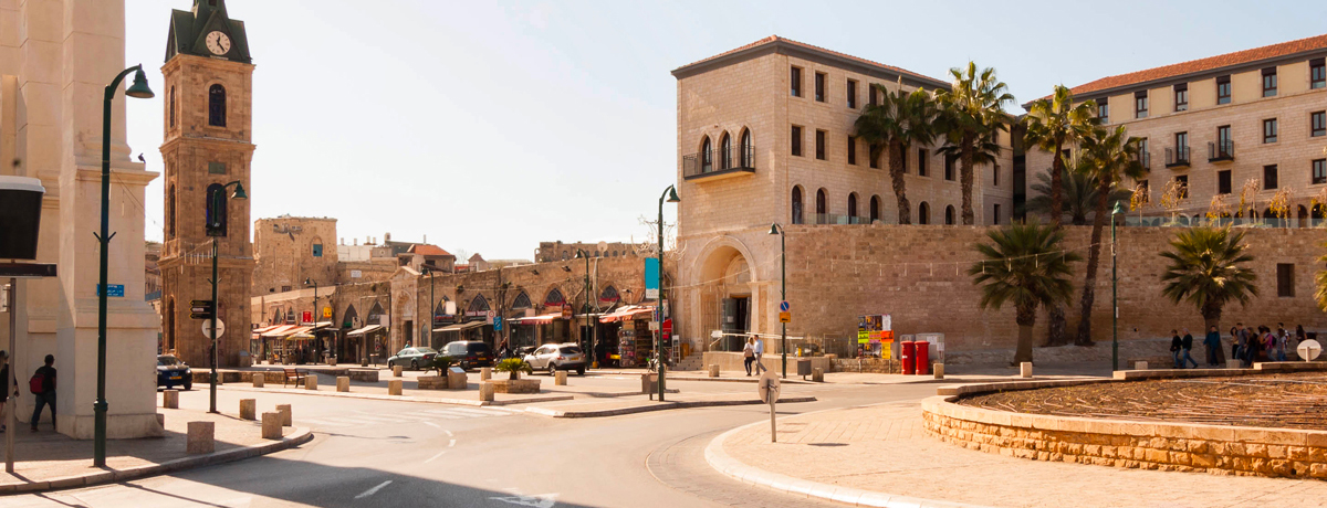 Jaffa city square with buildings and clock tower