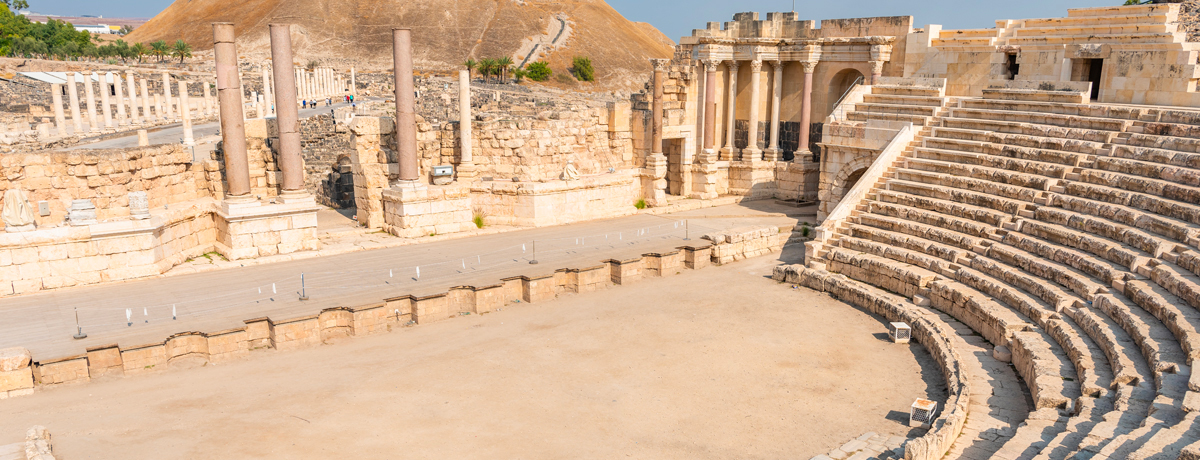Roman ruins of the  amphitheatre at Beit She'an