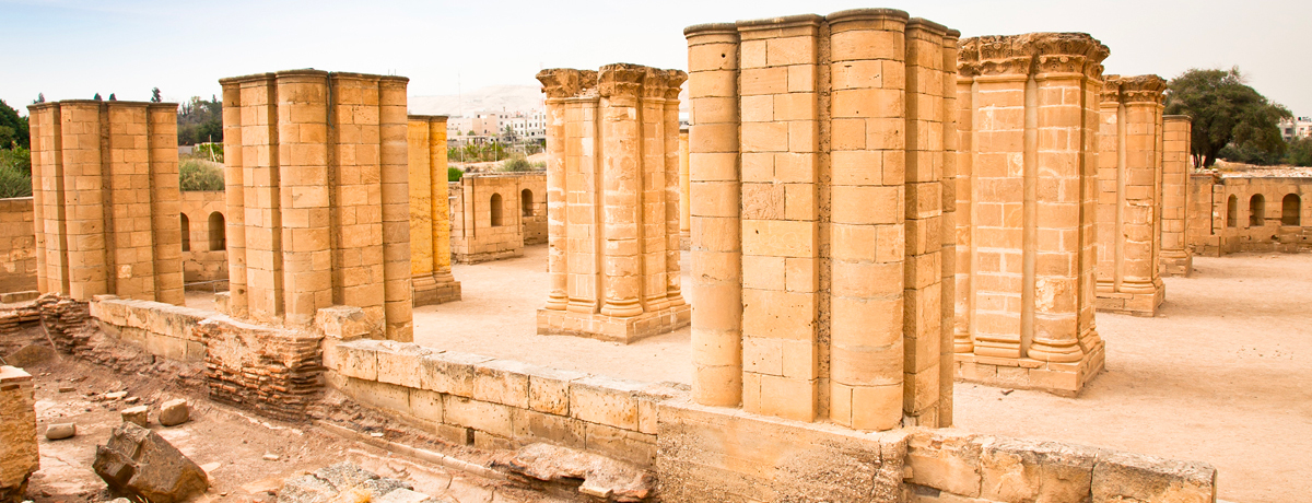 Stone columns at Hisham's Palace in the West Bank city of Jericho