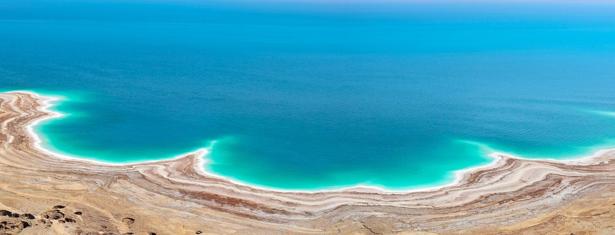 Colorful landscape and shoreline of the Dead Sea
