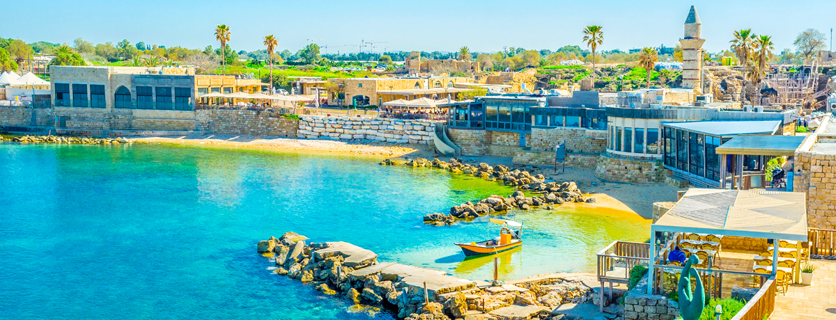 Blue waters and shoreline of Caesarea