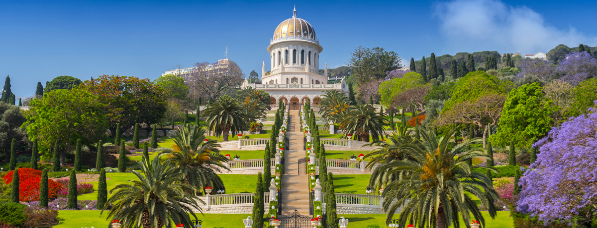 View of Bahai Gardens and the Shrine of the Bab on Mount Carmel in Haifa