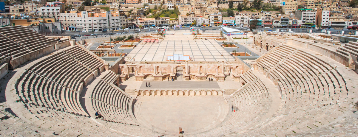 Aerial view over the Roman amphitheatre in Amman, Jordan