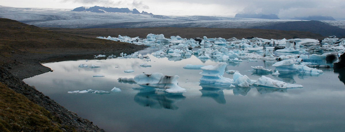 Small ice chunks floating in the river