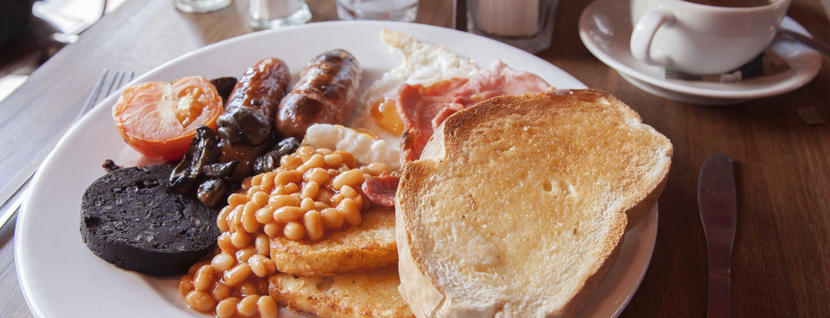 Typical English breakfast served with tea