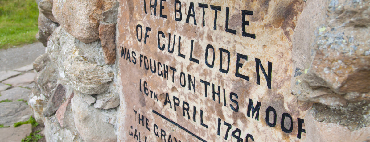 Stone sign for The Battle of Culloden at Culloden Moor