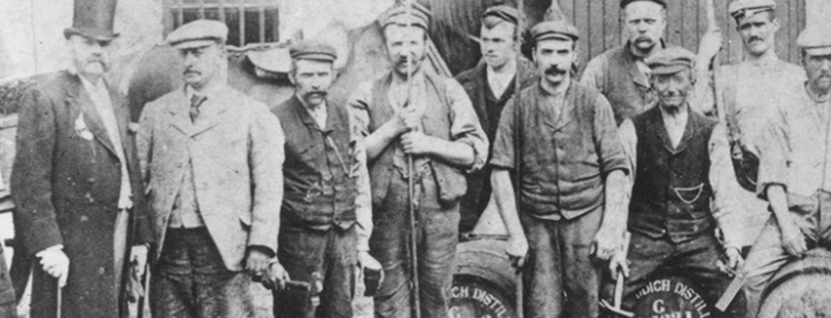 Black and white historic photo at Glenfiddich Distillery