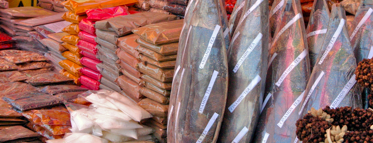 Spices stacked on display in local market