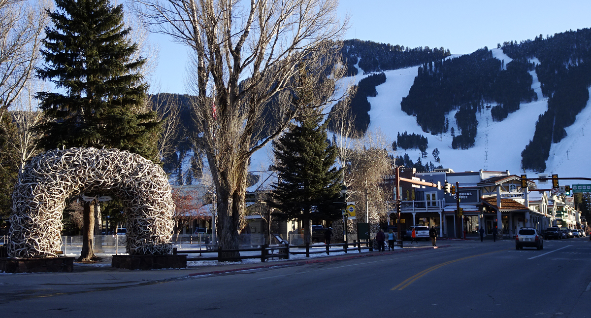 Iconic archway and the town of Jackson Hole