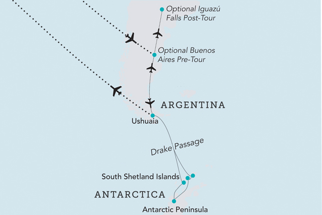 Tour map for Antarctica Discovery